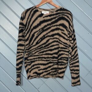 Magaschoni Cashmere animal print brown tan scoop neck women’s sweater